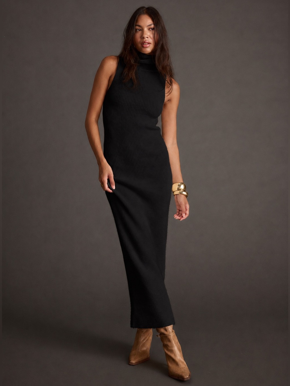 12th Tribe Monique Black Sweater Maxi Dress - Size S